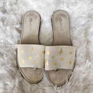 Madewell boardwalk slides cream with gold cactus